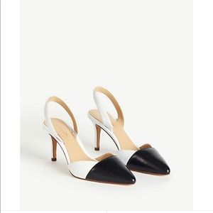 Leather Color-block Slingback heels - white/black